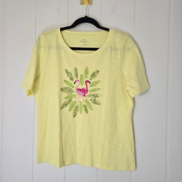 Talbots Tops - Talbots Petite Sequin Flamingo Tee Shirt Yellow Casual Beach Vacation Size LP